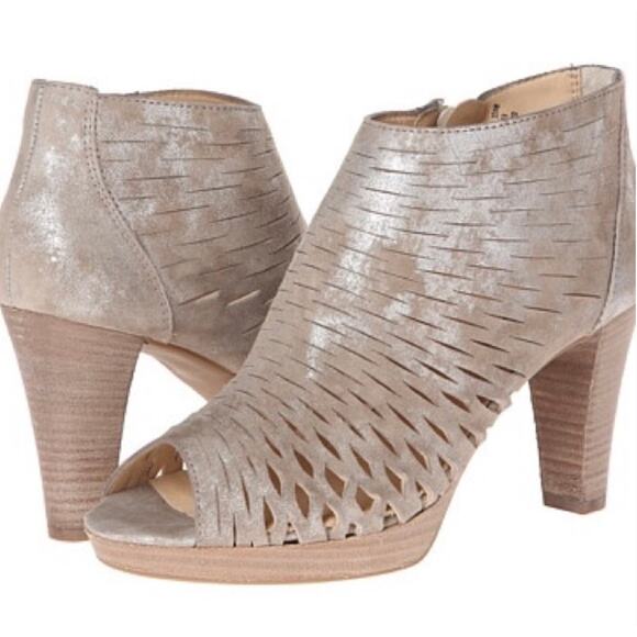 Paul Green Tacey NWOT Peep Toe Rosewood Metallic Ankle Boot Cut Out Heels 7 9.5 - Picture 1 of 8